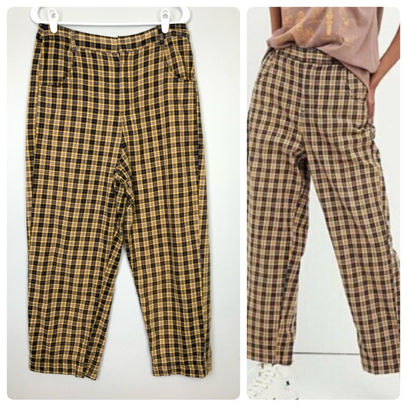 Free People Pants - Free People Sz 10 Joey Menswear Inspired Plaid High Waist Pants Trousers Grunge